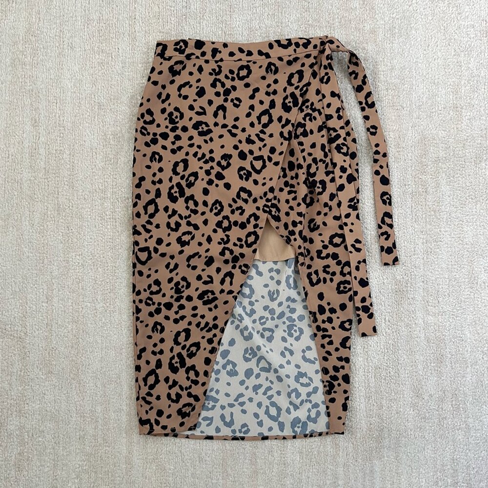 Lovers and Friends Marla Tan Leopard Animal Print Wrap Midi Skirt XXS